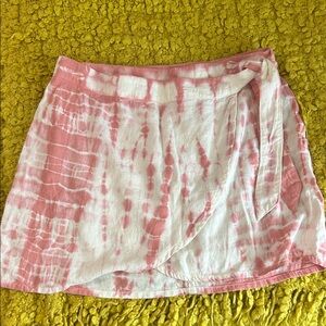 Free People Pink and White Tie-Dye Wrap Skirt